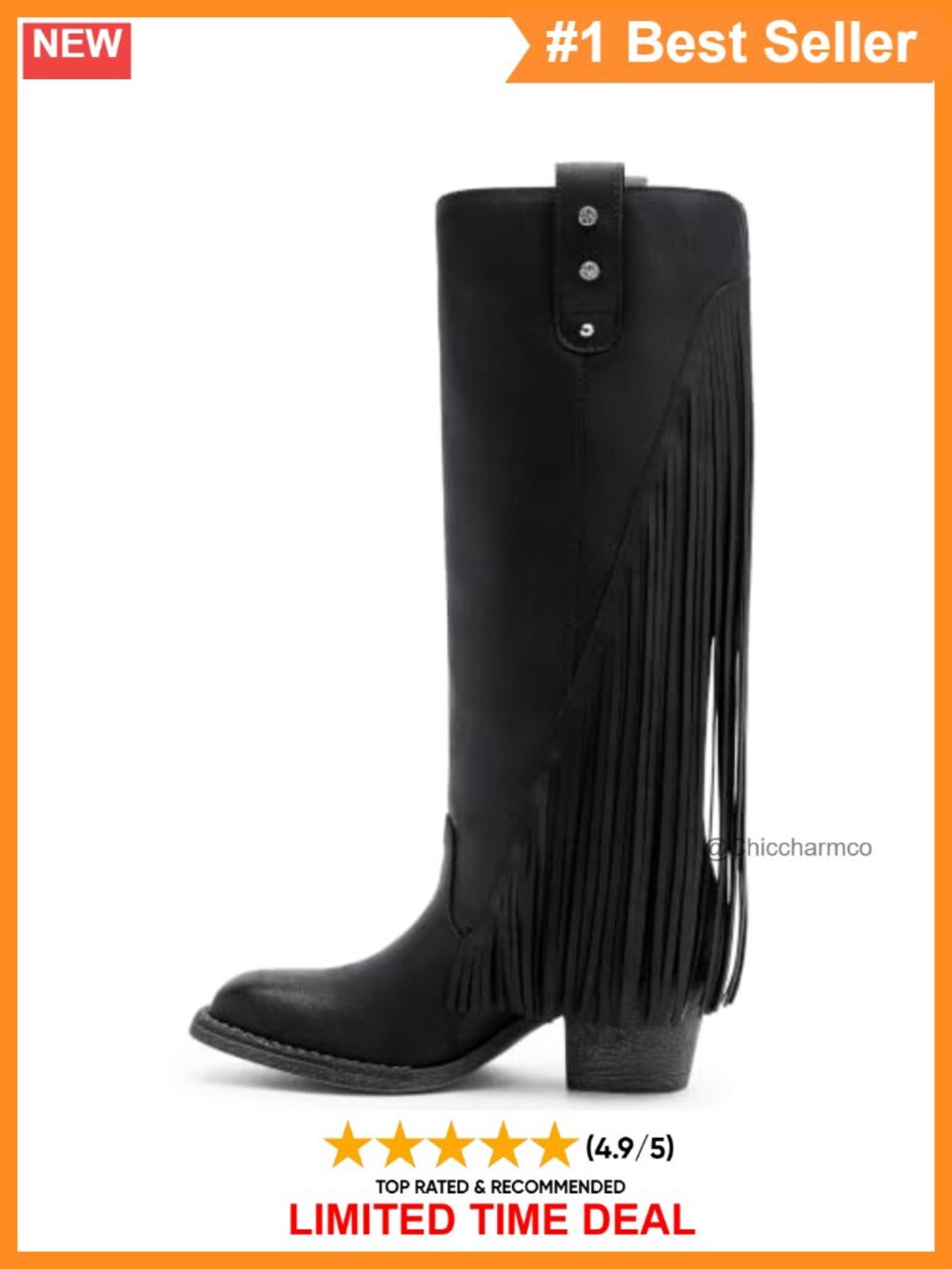 Faux Leather Knee High Fringe Boots Square Toe Slip On Block Heel